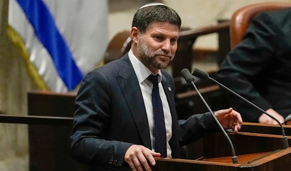 FILE - Israeli Finance Minister Bezalel Smotrich speaks at the Knesset in occupied al-Quds, on July 10, 2023. (AP Photo/Maya Alleruzzo, File)