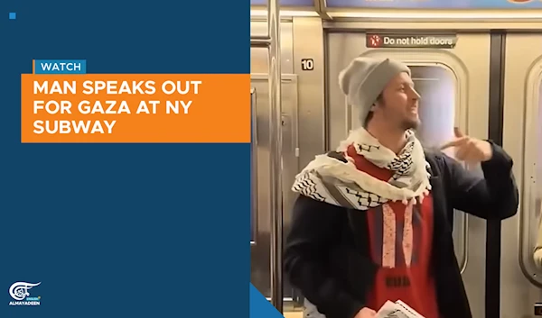 Man speaks out for Gaza at NY subway