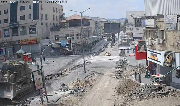 The Israeli military destroys infrastructure in the Jenin camp, as it continues its large-scale raid on the occupied West Bank on September 2, 2024. (Social Media)