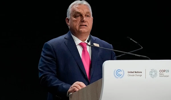 Hungary Prime Minister Viktor Orban speaks during a plenary session at the COP29 U.N. Climate Summit, Tuesday, Nov. 12, 2024, in Baku, Azerbaijan. (AP)