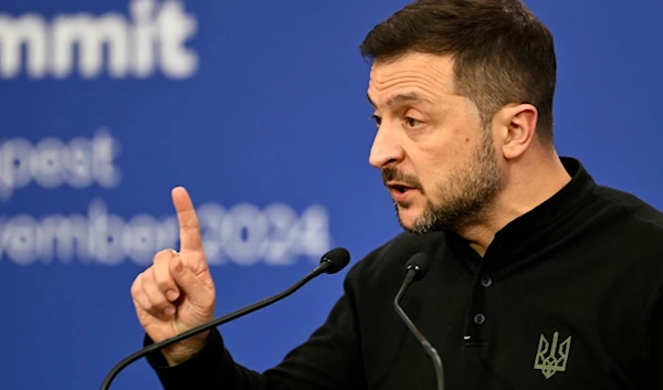 Ukraine's President Volodymyr Zelenskyy speaks during a press conference during the European Political Community (EPC) Summit at the Puskas Arena in Budapest, Hungary, Thursday, November 7, 2024 (AP)