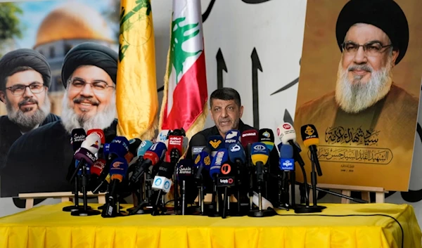 Hezbollah's chief spokesman Mohammed Afif speaks during a press conference in Dahiyeh, in the southern suburb of Beirut, Lebanon, Monday, November 11, 2024 (AP)