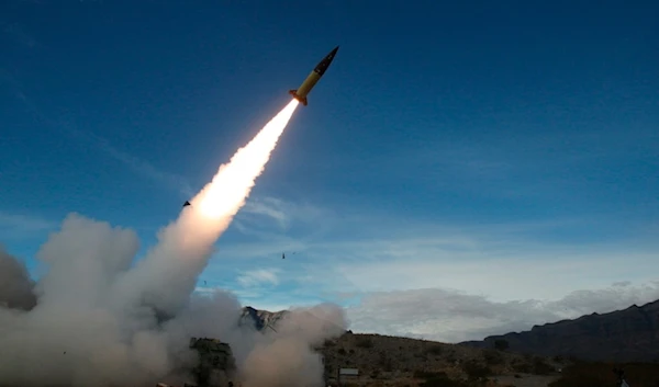 In this image provided by the US Army, soldiers conduct live fire testing at White Sands Missile Range, N.M., on Dec. 14, 2021, of early versions of the Army Tactical Missile System. (AP)