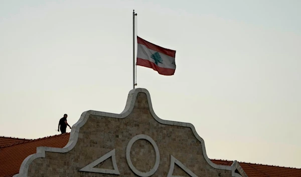 The Lebanese flag flies at half-mast at Lebanon's government palace following the death of Hezbollah leader Sayyed Hassan Nasrallah in Beirut, Lebanon, Sept. 29, 2024. (AP)