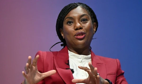 Kemi Badenoch speaking at a press conference (AFP via Getty Images)