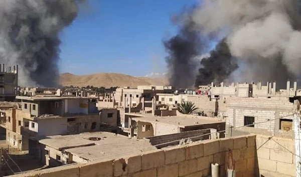 Smoke rises after an Israeli occupation airstrike on homes and the industrial area in Tadmor, Syria, November 20, 2024. (Social media)