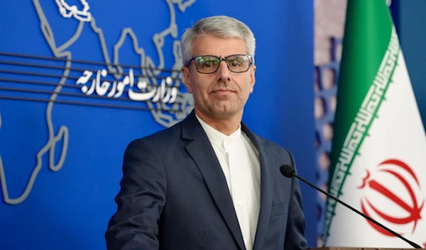 Iranian Foreign Ministry spokesperson Esmail Baghaei is seen here during a ministry press conference, undated. (X/ @IRIMFA_SPOX)