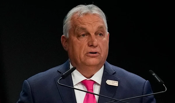 Hungary Prime Minister Viktor Orban speaks during a plenary session at the COP29 UN Climate Summit, Tuesday, November 12, 2024, in Baku, Azerbaijan (AP)