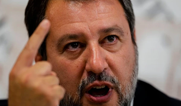 Italian Infrastructure Minister Matteo Salvini speaks during a press conference at the Foreign Press Association headquarters in Rome, Thursday, Sept. 26, 2024. (AP)