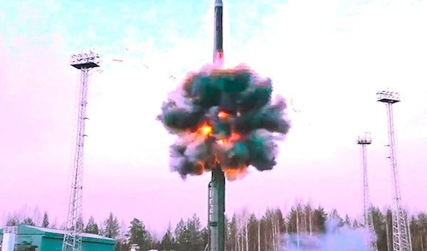 In this photo taken from a video distributed by the Russian Defense Ministry Press Service on Tuesday, October 29, 2024, A Yars intercontinental ballistic missile is test-fired from the Plesetsk launchpad in northwestern Russia (AP)