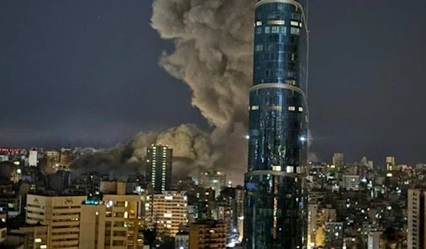 Smoke rises after the Israeli occupation launches air raids targeteing a residential building in the Basta area of Beirut, Lebanon, on November 23, 2024. (Social media)