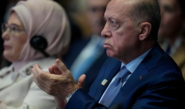 Turkey President Recep Tayyip Erdogan attends a plenary session at the COP29 U.N. Climate Summit, Tuesday, Nov. 12, 2024, in Baku, Azerbaijan. (AP)