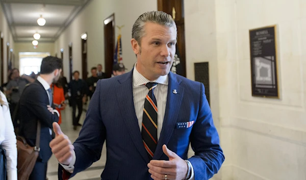 Pete Hegseth, President-elect Donald Trump's pick for secretary of defense, speaks with reporters following a meeting with senators on Capitol Hill, on November 21, 2024, in Washington. (AP)