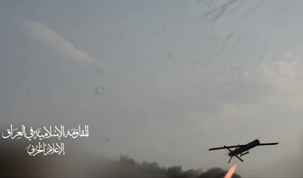 A screengrab of a video showing the launch of drones by the Islamic Resistance in Iraq towards 'Israel' on November 24, 2024. (Military media)