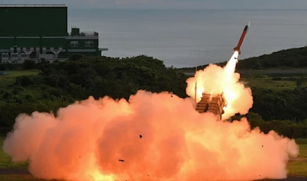 Above, a US-made MIM-104 Patriot surface-to-air missile is launched during a live fire exercise at the Chiupeng missile base in Taiwan’s Pingtung county on Aug. 20, 2024. (AFP)