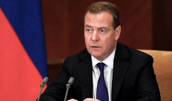 Dmitry Medvedev, Deputy Chairman of the Russian Security Council, speaks during a meeting outside Moscow, Russia on October 3, 2022. (AP)