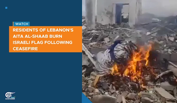 Residents of Lebanon's Aita al-Shaab burn Israeli flag following ceasefire