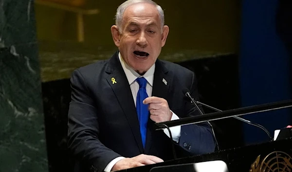 Prime Minister of "Israel" Benjamin Netanyahu addresses the 79th session of the United Nations General Assembly, on September 27, 2024 (AP)