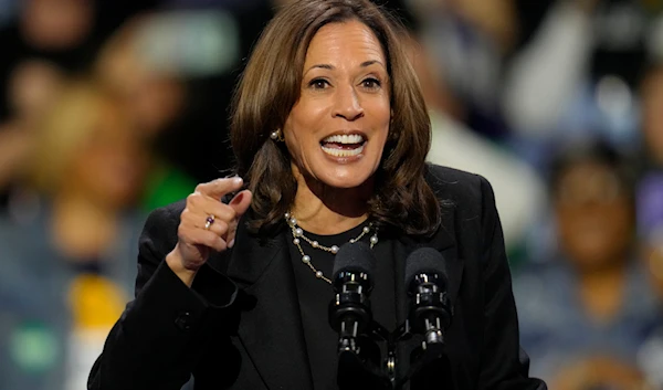 Democratic presidential nominee Vice President Kamala Harris speaks at a campaign rally at Erie Insurance Arena, in Erie, Pa., on October 14, 2024.(AP)