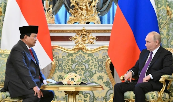 Russian President Vladimir Putin, right, speaks with Indonesian Defense Minister and President-Elect Prabowo Subianto at the Kremlin in Moscow, Russia, July 31, 2024.  (AP)