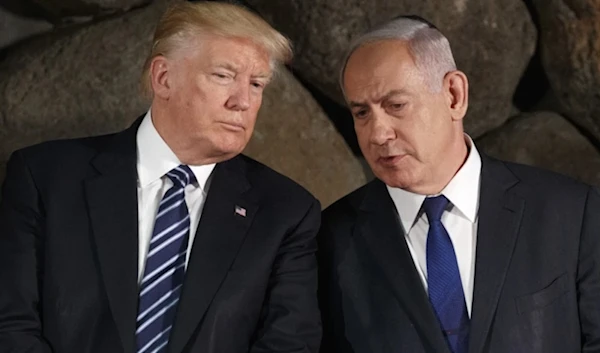 President Donald Trump talks with Israeli Prime Minister Benjamin Netanyahu during a ceremony in May 23, 2017. (AP)