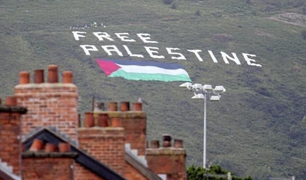 "Free Palestine" written over the Palestinian flag in Ireland, undated. (Social Media)