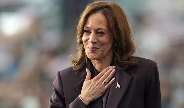 Vice President Kamala Harris gestures as she delivers a concession speech for the 2024 presidential election, Wednesday, November 6, 2024, on the campus of Howard University in Washington (AP)