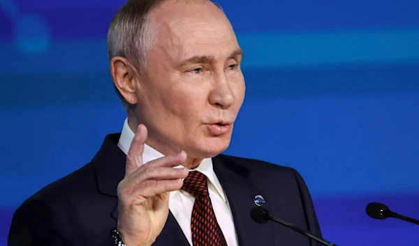 Russian President Vladimir Putin speaks at a meeting with foreign policy experts at the Valdai Discussion Club in the Black Sea resort of Sochi, Russia, Thursday, Nov. 7, 2024. (AP)