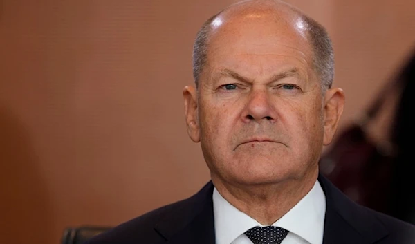 German Chancellor Olaf Scholz arrives for the cabinet meeting of the government at the chancellery in Berlin, Germany, Wednesday, Oct. 9, 2024. (AP)