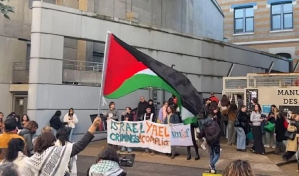 Students protest the visit of French National Assembly President Yaël Braun-Pivet to University Lyon 3 on November 8, 2024, in response to her pro-Israeli stance. (Social media)