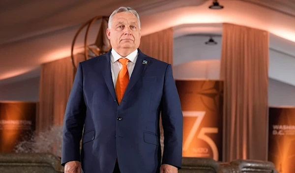 Hungary's Prime Minister Viktor Orban arrives at an event commemorating the 75th anniversary of NATO at the Andrew W. Mellon Auditorium at the NATO summit in Washington, on July 9, 2024. (AP)