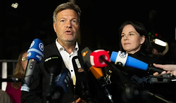 German Minister for Economic Affairs and Climate Action Robert Habeck brief the media after the meeting of German government leaders in Berlin , November 6,2024. (AP)