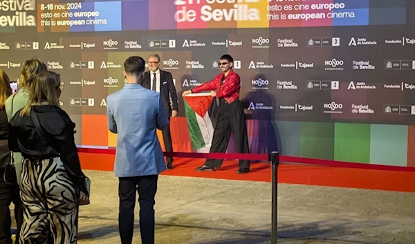 Spanish artists at Seville Film Festival show solidarity with the Palestinian cause on November 8, 2024. (Social media)