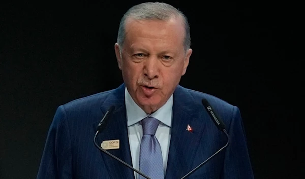 Turkish President Recep Tayyip Erdogan speaks during a plenary sessiob at the COP29 UN Climate Summit in 2024 in Azerbaijan. (ap