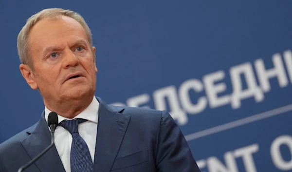 Poland's Prime MInister Donald Tusk speaks during a news conference after talks with Serbian President Aleksandar Vucic in the Serbia Palace in Belgrade, Serbia, Thursday, Oct. 24, 2024. (AP)