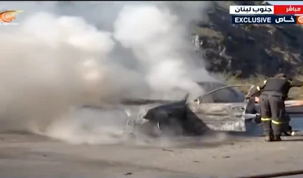 Impact of an Israeli drone that targeted a car in the al-Khardali area, south Lebanon on December 12, 2024. (ScreenGrab)