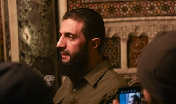 Abu Mohammed al-Golani speaks at the Umayyad Mosque in Damascus Sunday Dec. 8, 2024. (AP)