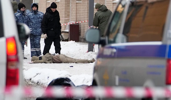 Place where Lt. General Igor Kirillov, the head of Russia's Nuclear, Biological and Chemical Defence Forces and his assistant were killed by an explosive device in Moscow, Russia, Dec. 17, 2024. (AP)