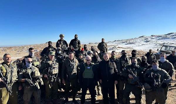 Israeli Security Minister Israel Katz, Prime Minister Benjamin Netanyahu, IOF Chief of Staff Herzi Halevi, Shin Bet Director Ronen Bar, and Northern Command Chief Ori Gordin on Mount Hermon in the occupied Golan on December 17, 2024 (Social media)