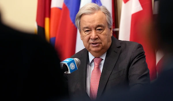 UN Secretary General Antonio Guterres answers media questions after he delivered remarks on Syria outside the UN Security Council, on December 19, 2024. (AP)