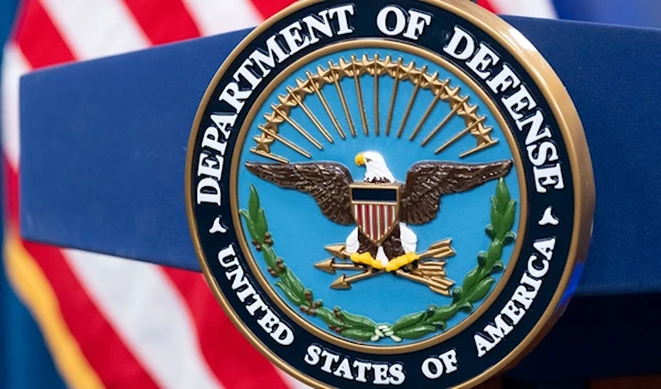 The Department of Defense seal is seen on the podium in the Press Briefing room at the Pentagon on Tuesday, Oct. 29, 2024 in Washington, US. (AP)