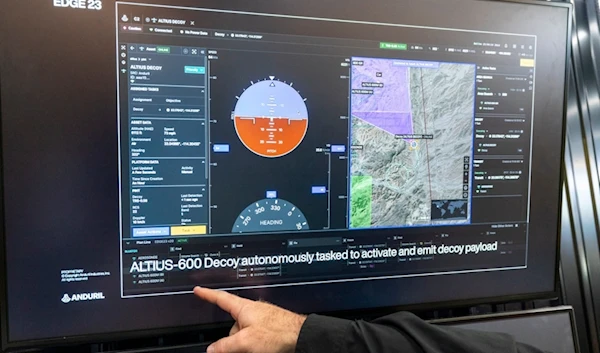 Lattice Mission Autonomy software by Anduril is demonstrated at the Air & Space Forces Association Air, Space & Cyber Conference, Wednesday, Sept. 13, 2023, in Oxon Hill, Md. (AP)