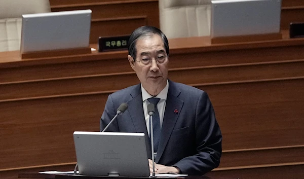 South Korean Prime Minister Han Duck-soo speaks during a plenary session held relating to the martial law declaration, at the National Assembly in Seoul, South Korea, on December 11, 2024. (AP)