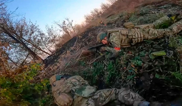 In this image from video released by the Russian Defense Ministry on Nov. 7, 2024, Russian Army soldiers fight with Ukrainian Armed forces in the Sudzhansky district of the Kursk region of Russia. (AP)