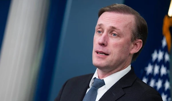 Jake Sullivan speaks during a press briefing at the White House in Washington, on 12 March. (AP)