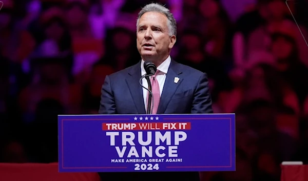 Steve Witkoff speaks before former US President Donald Trump at a campaign rally at Madison Square Garden, Sunday, October 27, 2024, in New York (AP)