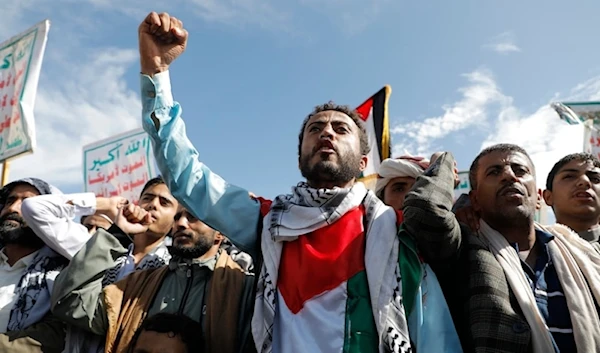 Yemenis attend a pro-Palestine rallt in Sanaa, Yemen, on Friday, August 23,2024. (AP)