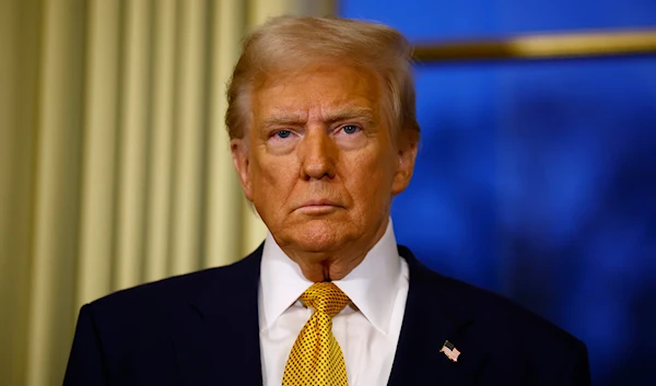 U.S. President-elect Donald Trump attends a meeting with French President Emmanuel Macron at the Elysee Palace in Paris, on December. 7, 2024. (AP)