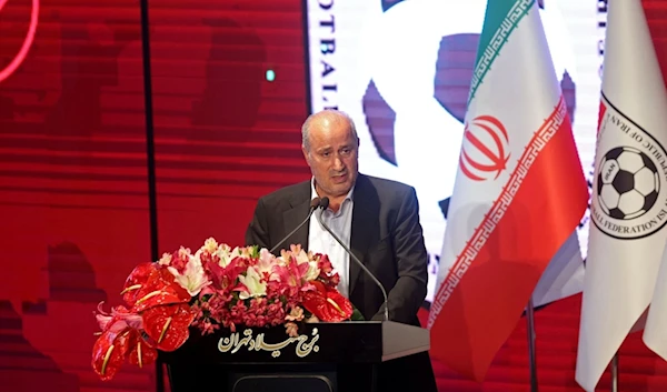 FILE - President of the Iranian Football Federation Mehdi Taj speaks at Milad Tower in Tehran, on Nov. 8, 2022. (AP)