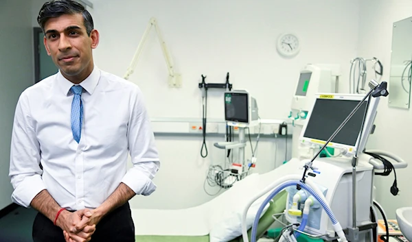 Britain's Prime Minister Rishi Sunak visits St George's hospital in London, Thursday March 16, 2023. (AP)